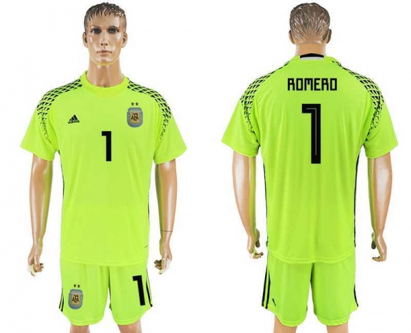 Argentina #1 ROMERO Fluorescent Green Goalkeeper 2018 FIFA World Cup Soccer Jersey