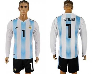 Argentina #1 Romero Home Long Sleeves Soccer Country Jersey