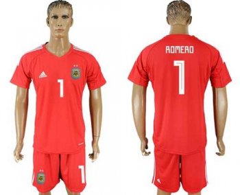 Argentina #1 Romero Red Goalkeeper Soccer Country Jersey