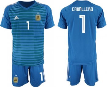 Argentina #1 Caballero Blue Goalkeeper Soccer Country Jersey