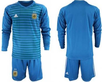 Argentina Blank Blue Long Sleeves Goalkeeper Soccer Country Jersey