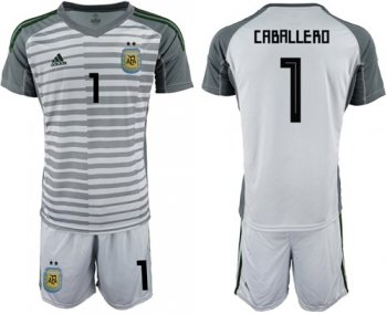 Argentina #1 Caballero Grey Goalkeeper Soccer Country Jersey