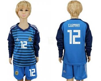 Argentina #12 Guzman Blue Long Sleeves Goalkeeper Kid Soccer Country Jersey