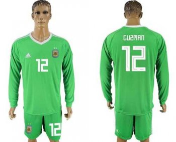 Argentina #12 Guzman Green Long Sleeves Goalkeeper Soccer Country Jersey