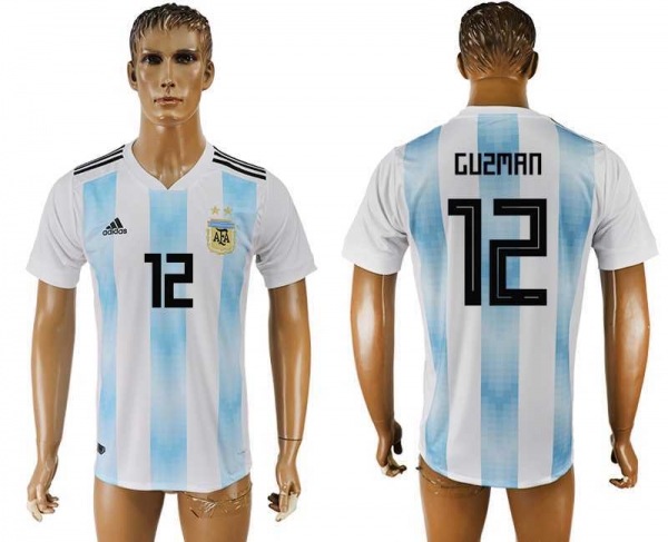 Argentina 12 GUZMAN Home 2018 FIFA World Cup Thailand Soccer Jersey