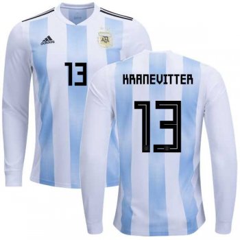 Argentina #13 Kranevitter Home Long Sleeves Kid Soccer Country Jersey