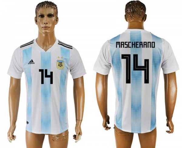 Argentina 14 MASCHERANO Home 2018 FIFA World Cup Thailand Soccer Jersey