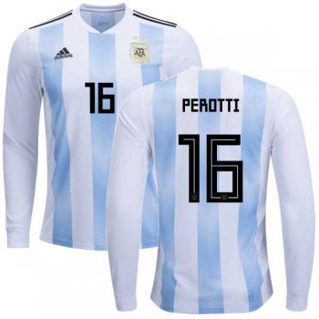 Argentina #16 Perotti Home Long Sleeves Kid Soccer Country Jersey