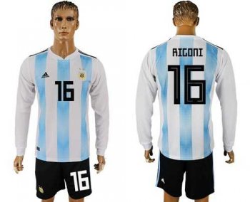 Argentina #16 Rigoni Home Long Sleeves Soccer Country Jersey