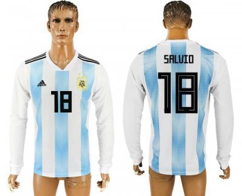 Argentina #18 SALVIO Home 2018 FIFA World Cup Long Sleeve Thailand Soccer Jersey