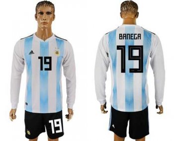 Argentina #19 Banega Home Long Sleeves Soccer Country Jersey