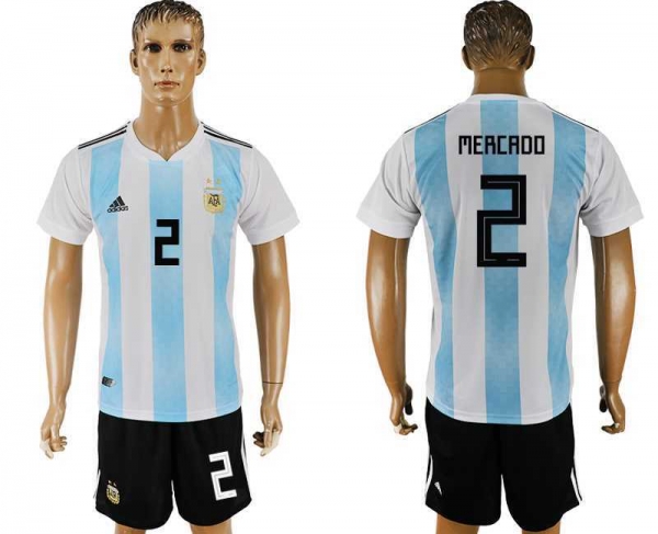 Argentina #2 MERCADO Home 2018 FIFA World Cup Soccer Jersey