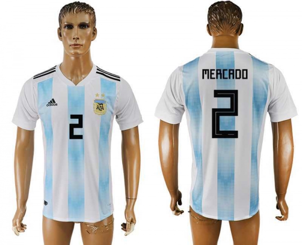 Argentina 2 MERCADO Home 2018 FIFA World Cup Thailand Soccer Jersey