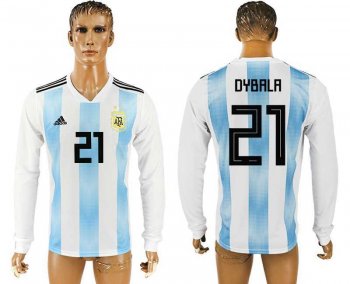 Argentina #21 DYBALA Home 2018 FIFA World Cup Long Sleeve Thailand Soccer Jersey