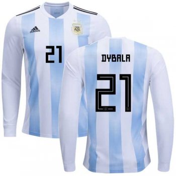 Argentina #21 Dybala Home Long Sleeves Kid Soccer Country Jersey