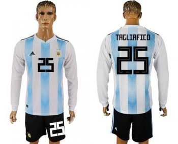 Argentina #25 Tagliafico Home Long Sleeves Soccer Country Jersey