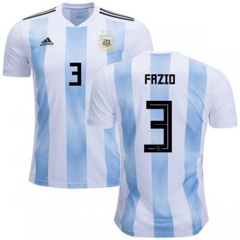 Argentina #3 Fazio Home Kid Soccer Country Jersey