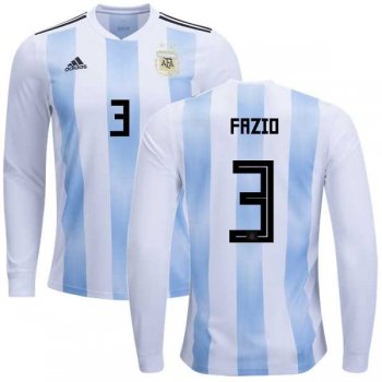 Argentina #3 Fazio Home Long Sleeves Kid Soccer Country Jersey