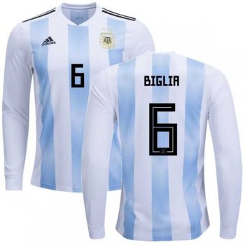 Argentina #6 Biglia Home Long Sleeves Kid Soccer Country Jersey