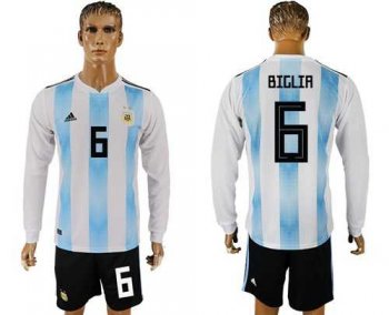 Argentina #6 Biglia Home Long Sleeves Soccer Country Jersey