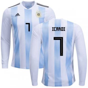 Argentina #7 Icardi Home Long Sleeves Kid Soccer Country Jersey