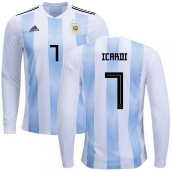 Argentina #7 Icardi Home Long Sleeves Soccer Country Jersey