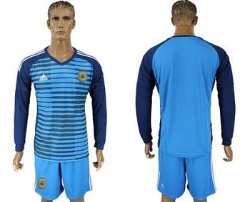 Argentina Blank Blue Long Sleeves Goalkeeper Soccer Country Jersey