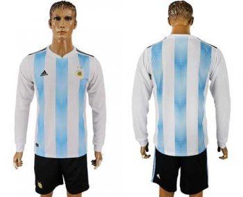 Argentina Blank Home Long Sleeves Soccer Country Jersey