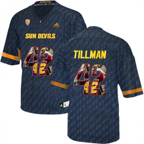 Arizona State Sun Devils #42 Pat Tillman Black Team Logo Print College Football Jersey3