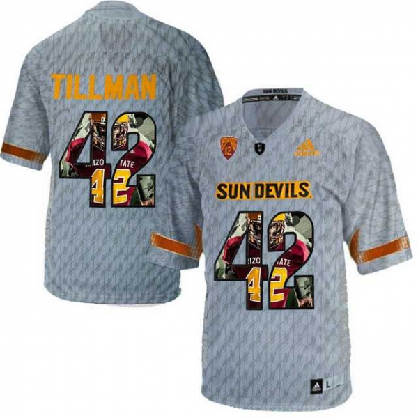 Arizona State Sun Devils #42 Pat Tillman Gray Team Logo Print College Football Jersey2