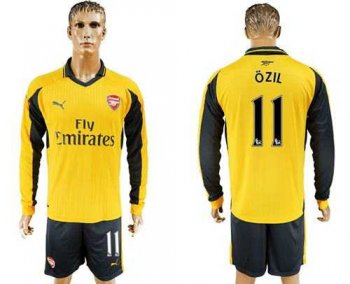 Arsenal #11 Ozil Away Long Sleeves Soccer Club Jersey