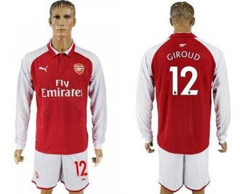 Arsenal #12 Giroud Red Home Long Sleeves Soccer Club Jersey