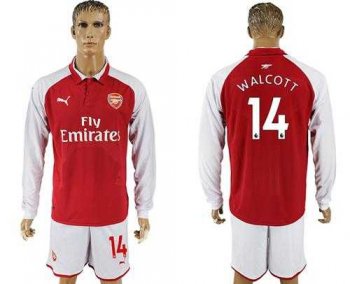 Arsenal #14 Walcott Red Home Long Sleeves Soccer Club Jersey