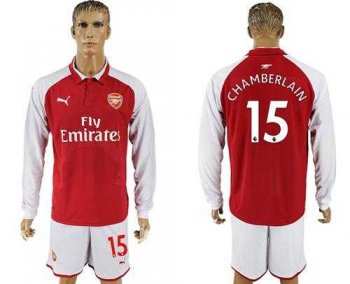 Arsenal #15 Chamberlain Red Home Long Sleeves Soccer Club Jersey