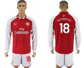 Arsenal #18 Monreal Red Home Long Sleeves Soccer Club Jersey