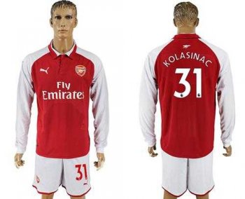 Arsenal #31 Kolasinac Red Home Long Sleeves Soccer Club Jersey