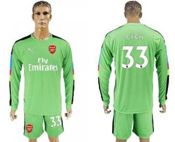 Arsenal #33 Cech Green Goalkeeper Long Sleeves Soccer Club Jersey