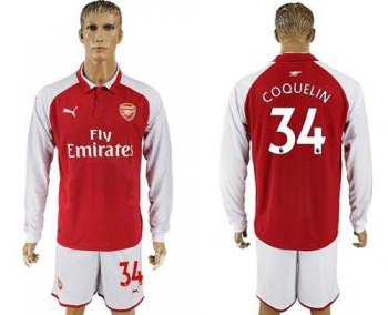 Arsenal #34 Coquelin Red Home Long Sleeves Soccer Club Jersey