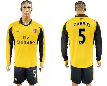 Arsenal #5 Gabriel Away Long Sleeves Soccer Club Jersey