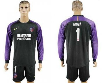 Atletico Madrid #1 Moya Black Goalkeeper Long Sleeves Soccer Club Jersey