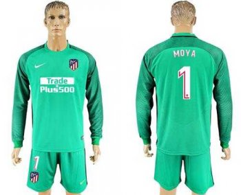 Atletico Madrid #1 Moya Green Goalkeeper Long Sleeves Soccer Club Jersey