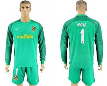 Atletico Madrid #1 Moya Green Goalkeeper Long Sleeves Soccer Club Jersey