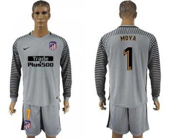 Atletico Madrid #1 Moya Grey Goalkeeper Long Sleeves Soccer Club Jersey