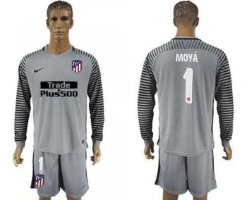 Atletico Madrid #1 Moya Grey Goalkeeper Long Sleeves Soccer Club Jersey