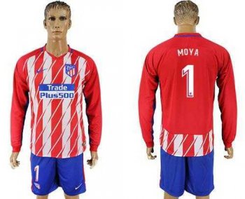 Atletico Madrid #1 Moya Home Long Sleeves Soccer Club Jersey