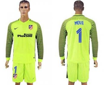 Atletico Madrid #1 Moya Shiny Green Goalkeeper Long Sleeves Soccer Club Jersey