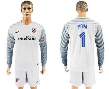 Atletico Madrid #1 Moya White Goalkeeper Long Sleeves Soccer Club Jersey