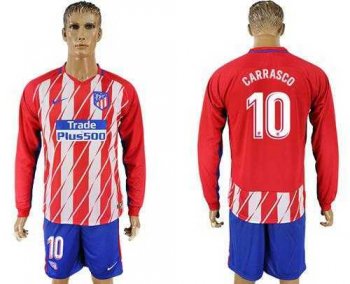 Atletico Madrid #10 Carrasco Home Long Sleeves Soccer Club Jersey