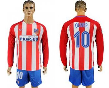 Atletico Madrid #10 Oliver Home Long Sleeves Soccer Club Jersey