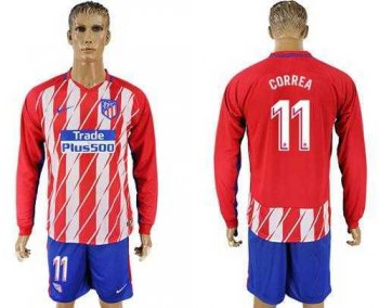 Atletico Madrid #11 Correa Home Long Sleeves Soccer Club Jersey